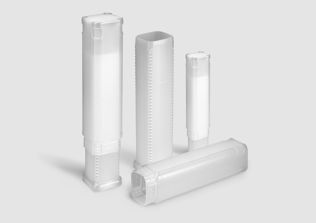 Plastic packaging tube BlockPack in various versions